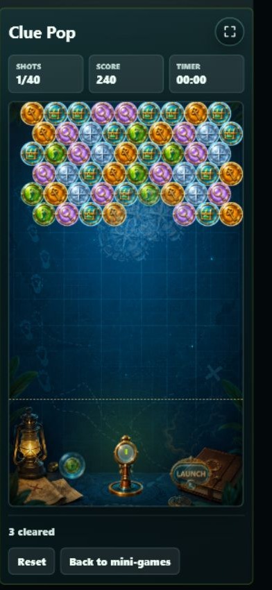Clue Pop bubble-launching gameplay